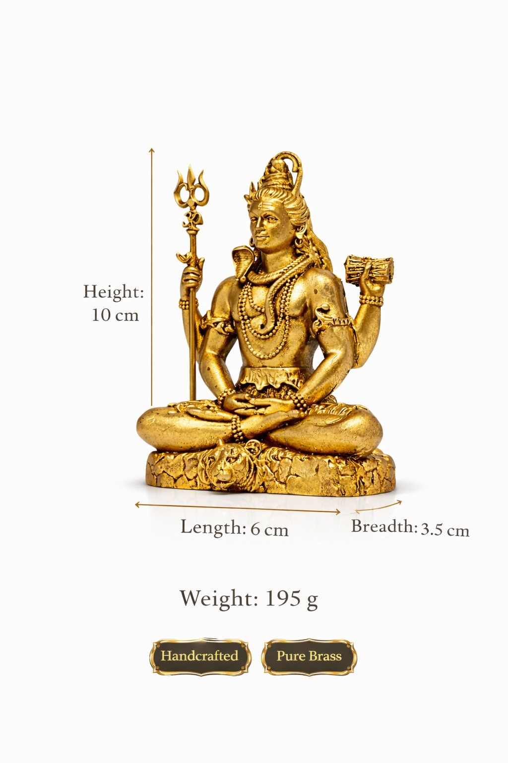 PeetalKraft Handcrafted Pure Brass Lord Shiva Idol Mahadev Murti for Home Temple, Size 6x4x10 cm, Weight 200 Grams