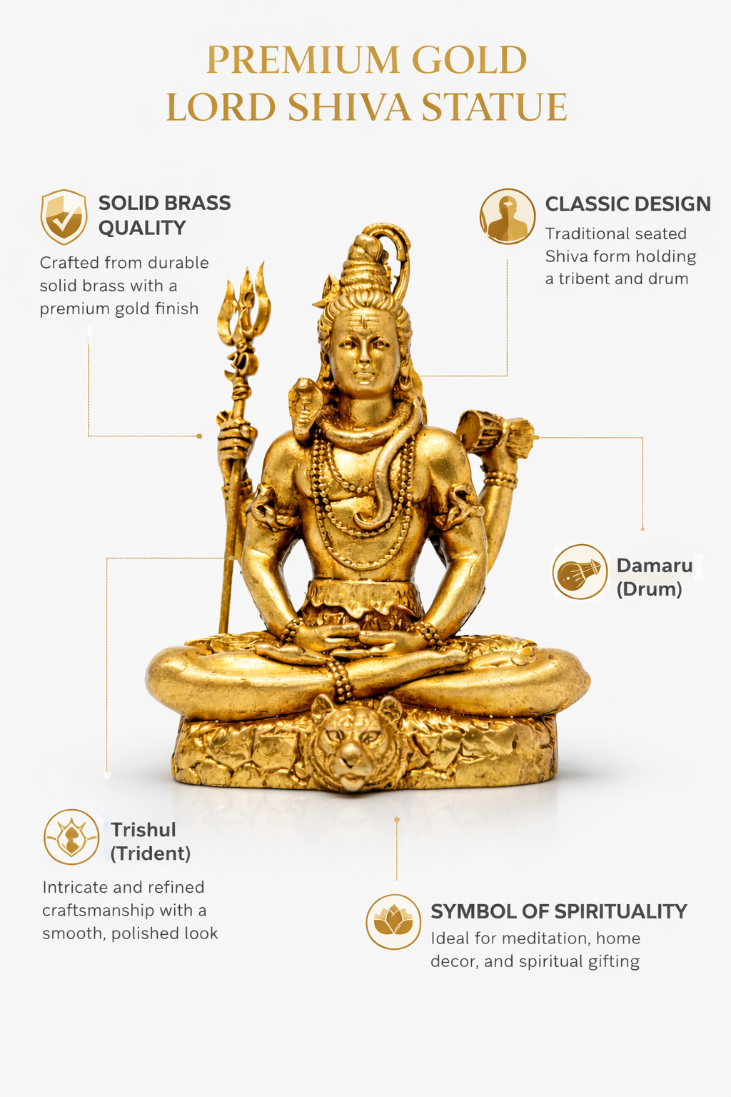 PeetalKraft Handcrafted Pure Brass Lord Shiva Idol Mahadev Murti for Home Temple, Size 6x4x10 cm, Weight 200 Grams