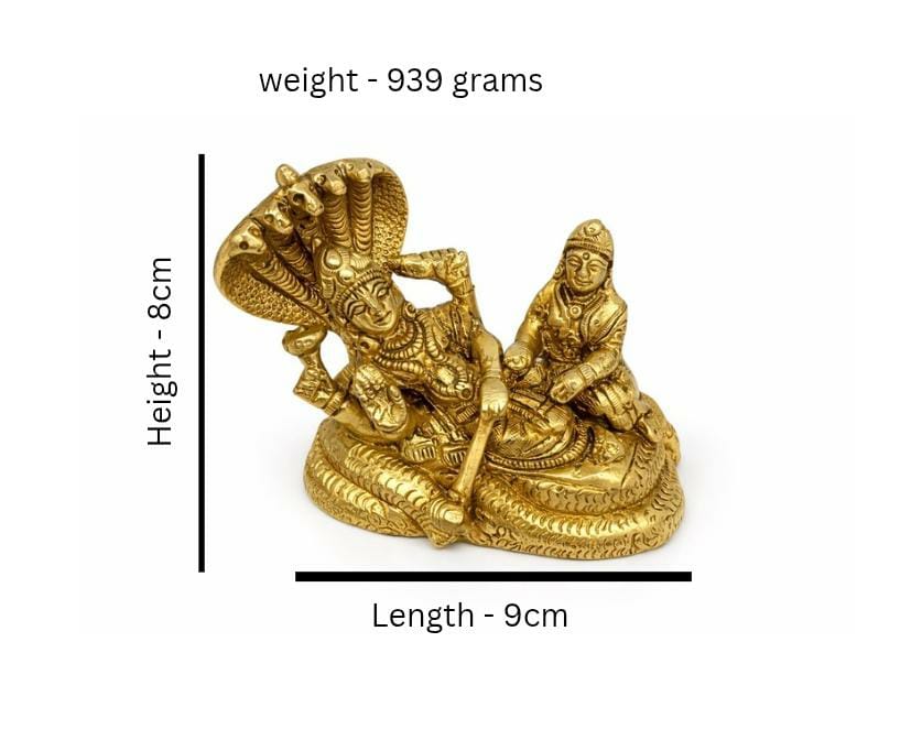 PeetalKraft Golden Brass Lord Vishnu & Lakshmi Idol for Pooja Home Decor, Size 9x5x8 cm, Weight 939 Grams