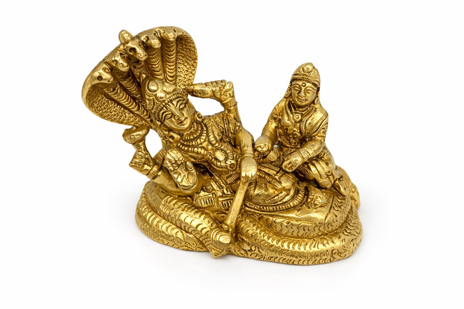 PeetalKraft Golden Brass Lord Vishnu & Lakshmi Idol for Pooja Home Decor, Size 9x5x8 cm, Weight 939 Grams