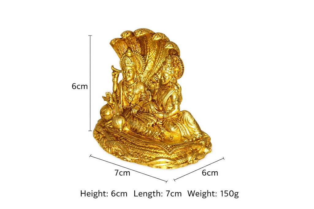 PeetalKraft Pure Brass Vishnu Lakshmi Idol for Home Temple Puja Decor, 6 x 7 cm, Handcrafted Spiritual Gift for Diwali, Housewarming & Religious Occasions | 150g