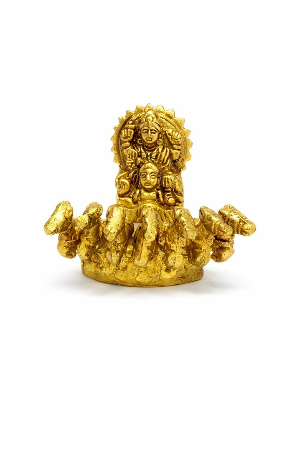 PeetalKraft Golden Brass Surya Dev Rath Statue Showpiece for Home Temple and Vastu, Size 6x7x7 cm, Weight 376 Grams