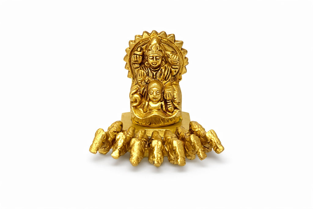 PeetalKraft Golden Brass Surya Dev Rath Statue Showpiece for Home Temple and Vastu, Size 6x7x7 cm, Weight 376 Grams