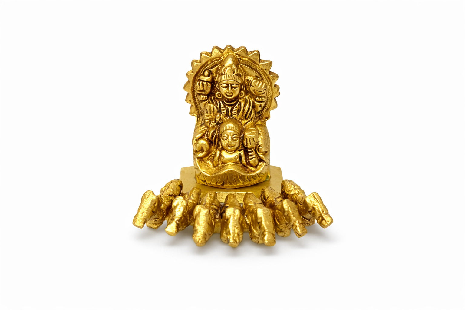 PeetalKraft Golden Brass Surya Dev Rath Statue Showpiece for Home Temple and Vastu, Size 6x7x7 cm, Weight 376 Grams