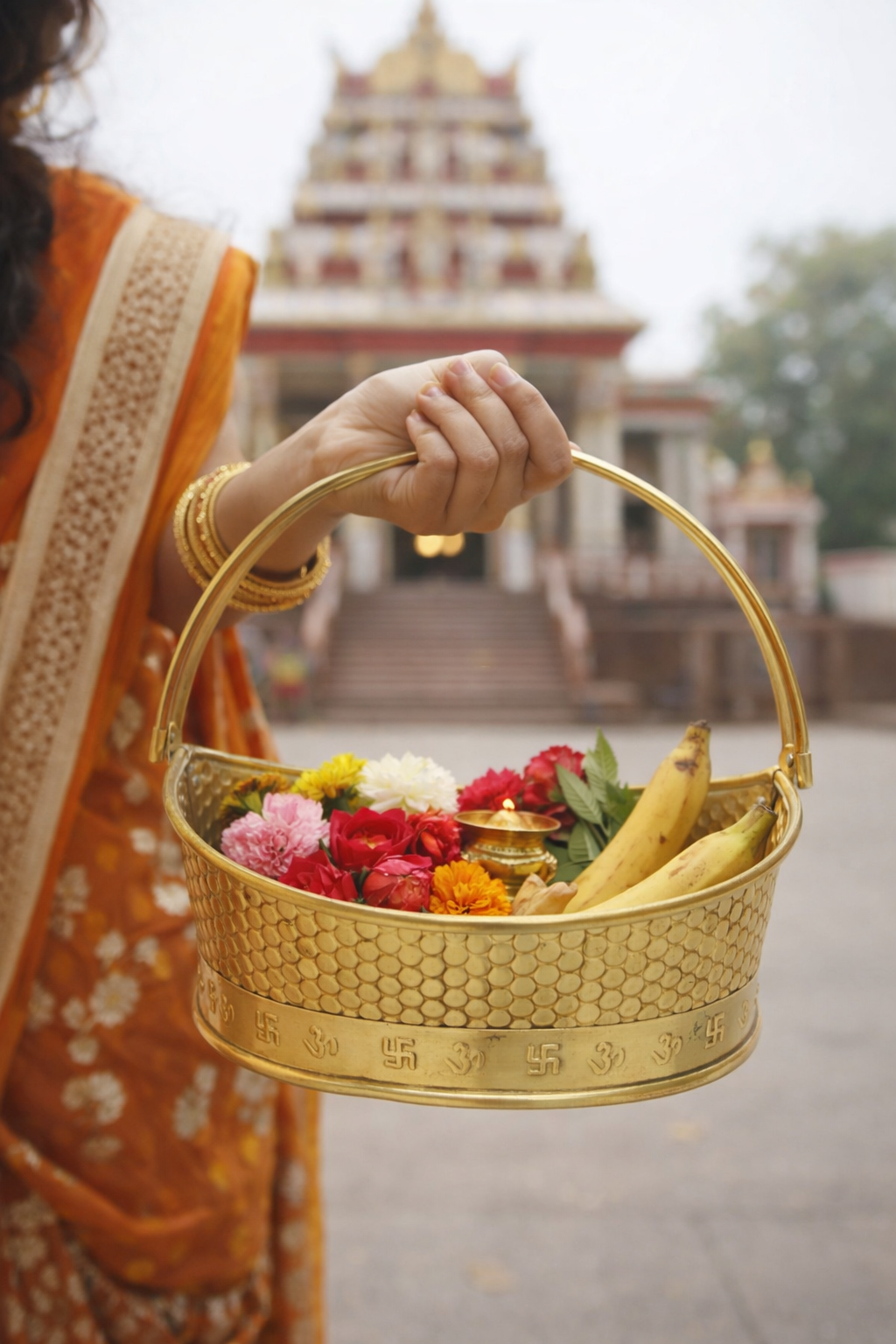 PeetalKraft Shubh Ardh Chandra Brass Pooja Daliya Medium Half Moon Basket Size 20X15X7 Cm Weight 300 Grams